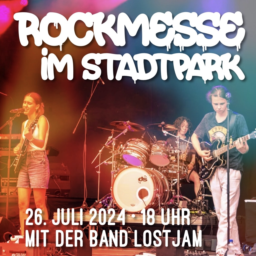 Endlich feiern wir wieder eine Rockmesse im Friedberger Stadtpark, diesmal mit der Band „Lostjam“ und dem Thema »Einsamkeit - Gemeinsamkeit«. Die Kollekte unterstützt das Kinderdorf Little Smile. Bitte Sitzgelegenheit mitbringen!